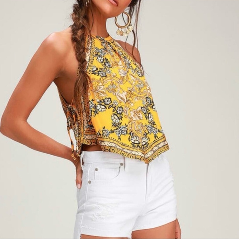 Free People Sofia Poppy Gold Combo Halter Tank Top NWT